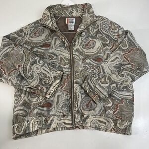 EVR Vintage Jacket Womens Small Brown Paisley 100% Silk Zip Front‎ Bomber